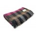 100% Wool Blanket/Throw/Rug Pink Grey & Fawn Check